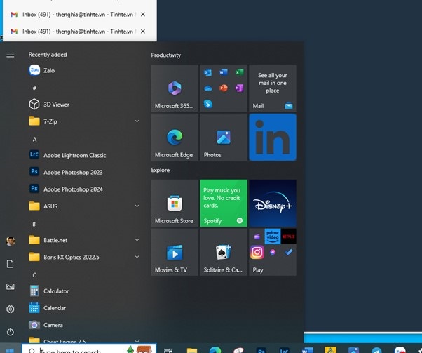 Start menu trên window 10