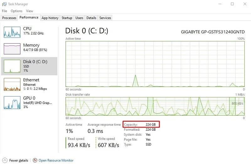 Kiểm tra dung lượng ổ cứng ssd