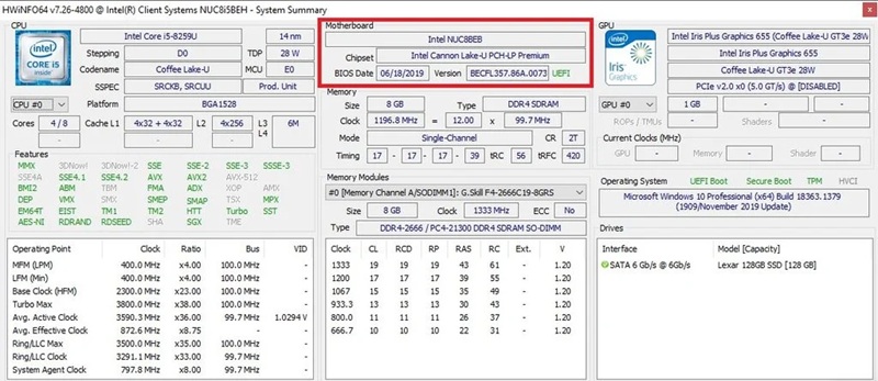 Kiểm tra mainboard bằng HWINFO