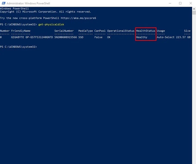 Kiểm tra ổ cứng ssd bằng phần mềm powershell