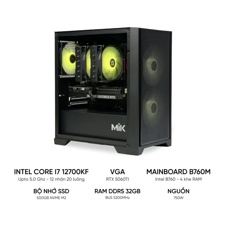 PC ĐỒ HỌA i7 12700KF RTX 5060Ti 16GB - RAM 32GB DDR5 - SSD 500GB – TGPCDH030