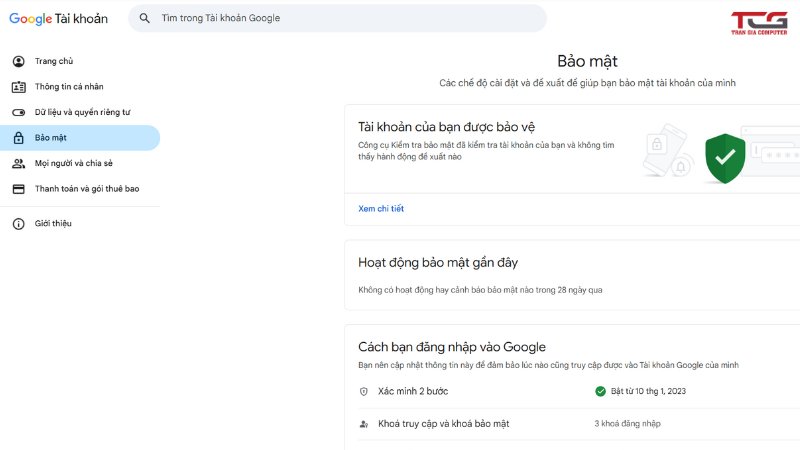 Bảo mật tài khoản Google là bước quan trọng nhất