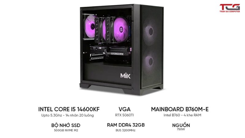 PC Đồ Họa i5 14600KF RTX 5060Ti 16GB | RAM 32GB | SSD 500GB