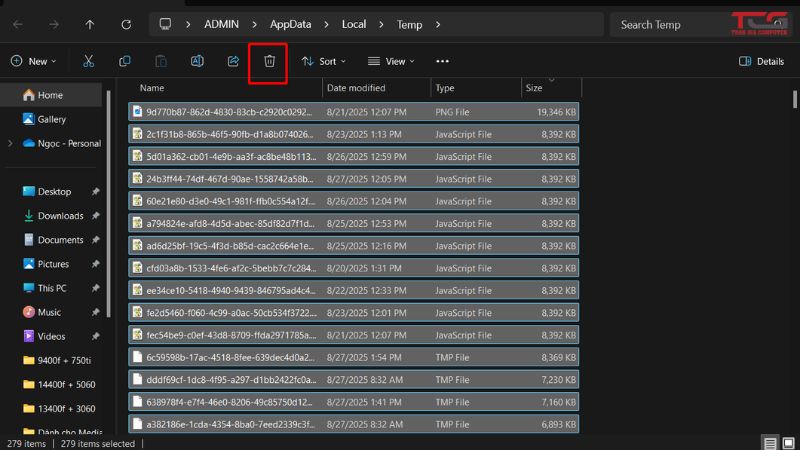 Xóa file tạm trong máy