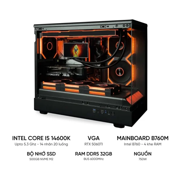 PC GAMING i5 14600KF RTX 5060Ti 16GB RAM 32GB DDR5 SSD 500GB