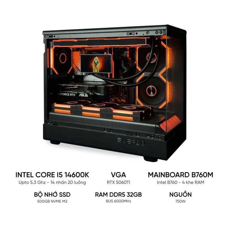 PC GAMING i5 14600KF RTX 5060Ti 16GB RAM 32GB DDR5 SSD 500GB