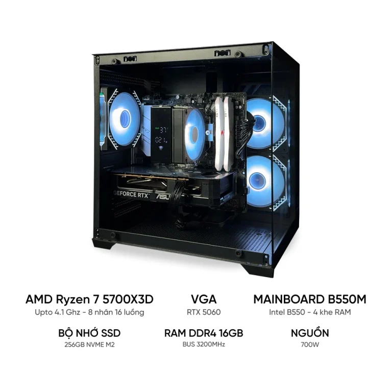 PC Gaming Ryzen 7 5700X3D RTX 5060 | RAM 16GB | SSD 256GB Chuyên Game