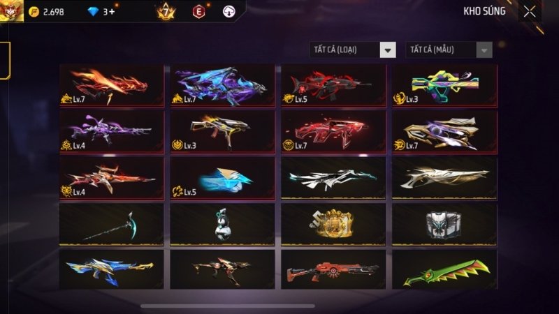 acc ff nhiều skin súng
