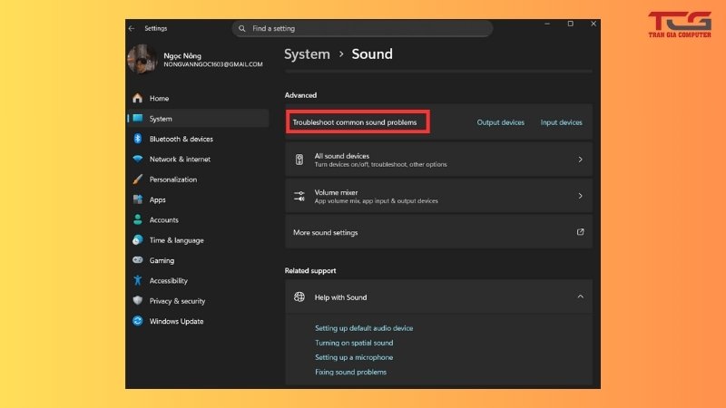 Chạy trình khắc phục sự cố âm thanh của Win 11