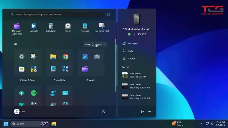 Giao diện start menu mới