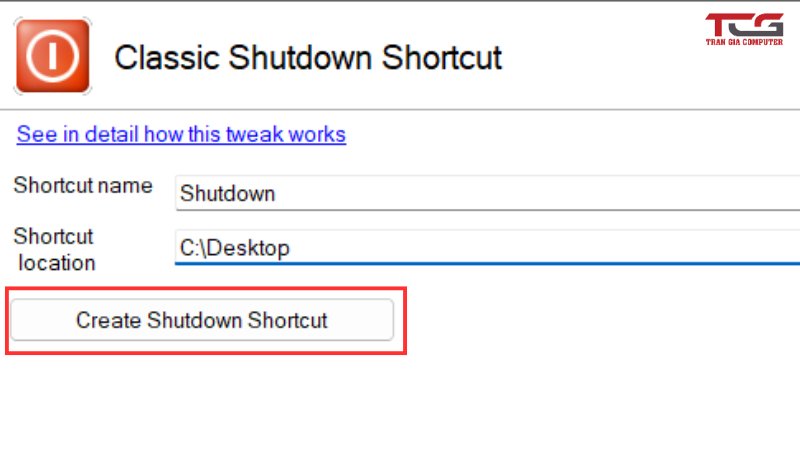 Chọn create shutdown shortcut