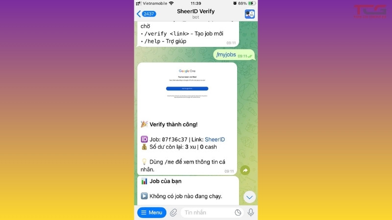 chọn /myjobs xem bot đã xác minh xong chưa