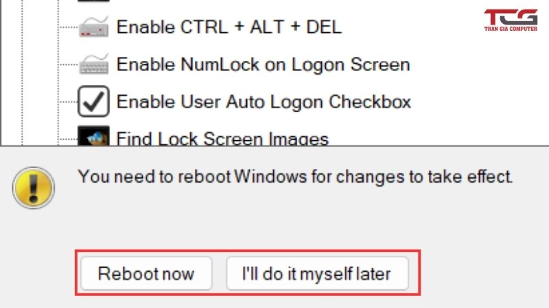 Khởi động lại Windows để hoàn tất cài đặt