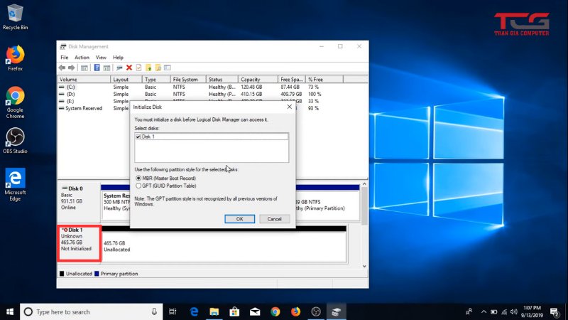 Ổ cứng báo Not Initialized