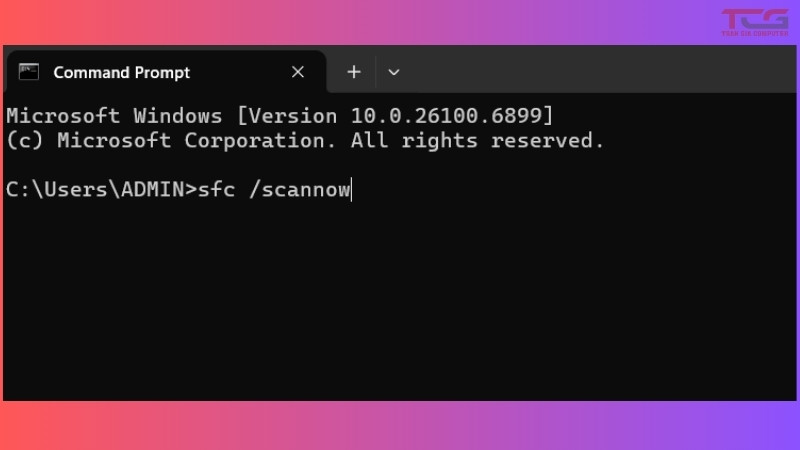 gõ lệnh scannow trong command prompt