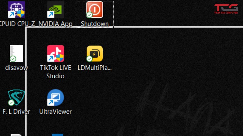 kiểm tra shutdown đã thêm vào màn hình chính hay chưa