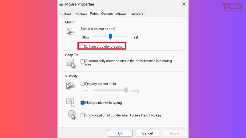 tắt Enhance pointer precision
