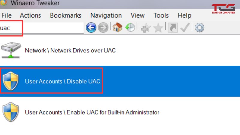 search uac trong box tìm kiếm