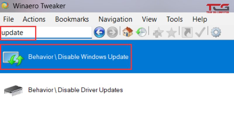 search windows update trong hộp tìm kiếm